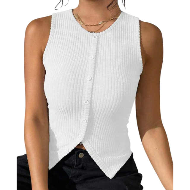 Chiquease Women&#39;s Casual Fitted Ribbed Hem Split Back Tank Top