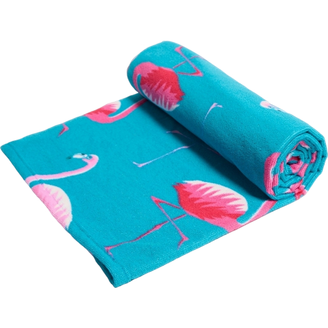 OHS Flamingo Print Beach Towel - Sea Blue