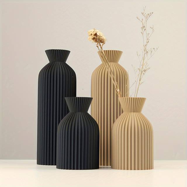 TEMU Elegant Boho-chic Black Plastic Vase - Farmhouse Decor, Table Centerpieces & Bookshelf Accents