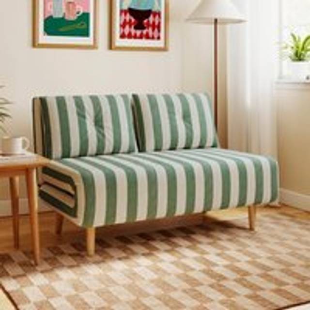 Phoebe Woven Stripe Small Double Sofa Bed - Olive