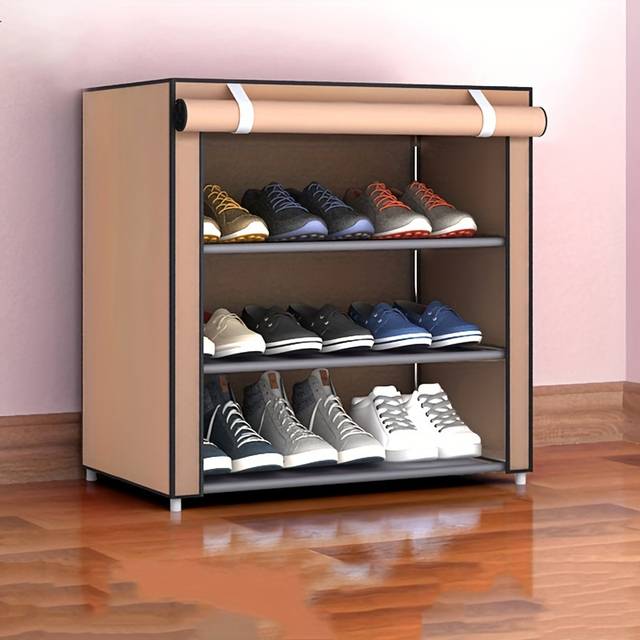 TEMU Canvas Shoe Organizer With Lid - Detachable, Dustproof Boot Storage Cabinet For Home Organization, Shoe Rack,