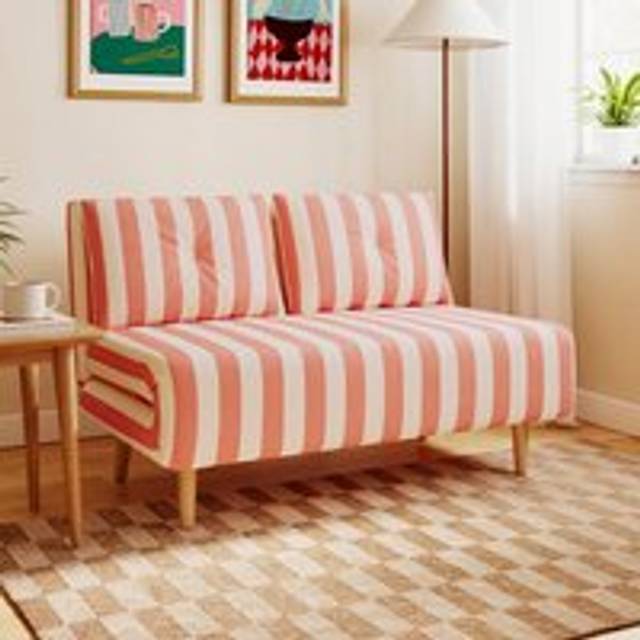 Phoebe Woven Stripe Small Double Sofa Bed - Coral