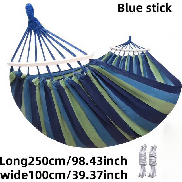 TEMU Yard Hammock With Wooden Sticks, Vibrant Striped Fabric Hammock With Anti-tipping Design And 2 Ropes - Relaxation In Gardens, Outdoors, Indoors, And Camping, Outdoor Use