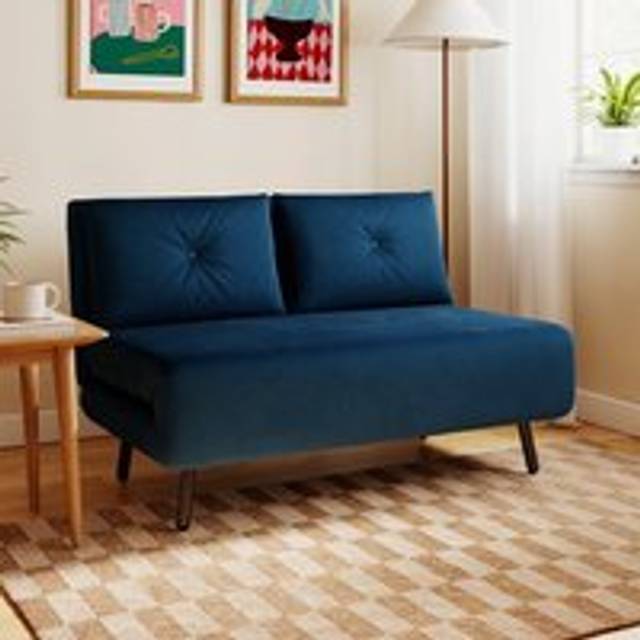 Phoebe Velvet Small Double Sofa Bed - Navy