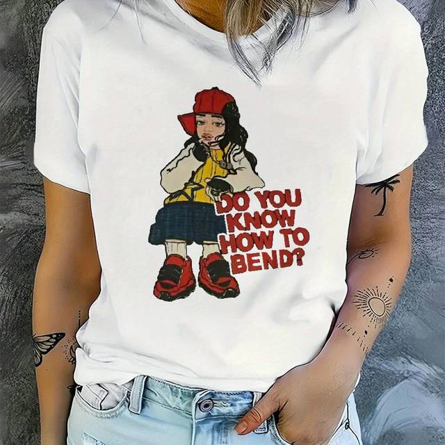TEMU Valentine's Day Stylish Inspirational Quote Crew Neck Long Sleeve T-shirt For Women Soft Polyester Knit Fabric, Vibrant Alphabet Pattern Spring/fall Essential Print Relaxed Fit