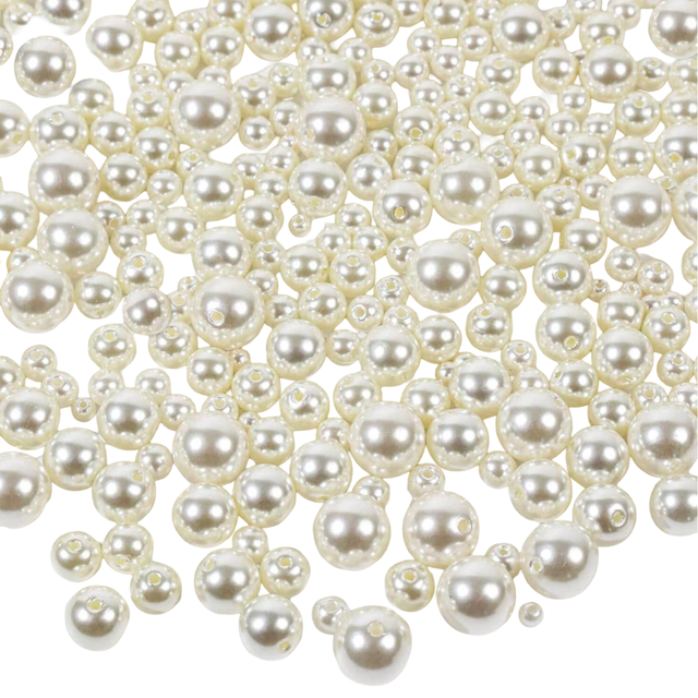 SHEIN 500pcs 4/6/8/10/12mm White Faux Pearl Craft Beads Loose Faux Pearls With Holes For Jewelry Making Faux Small Tiny Fake Faux Pearl Beads For Bracelet N