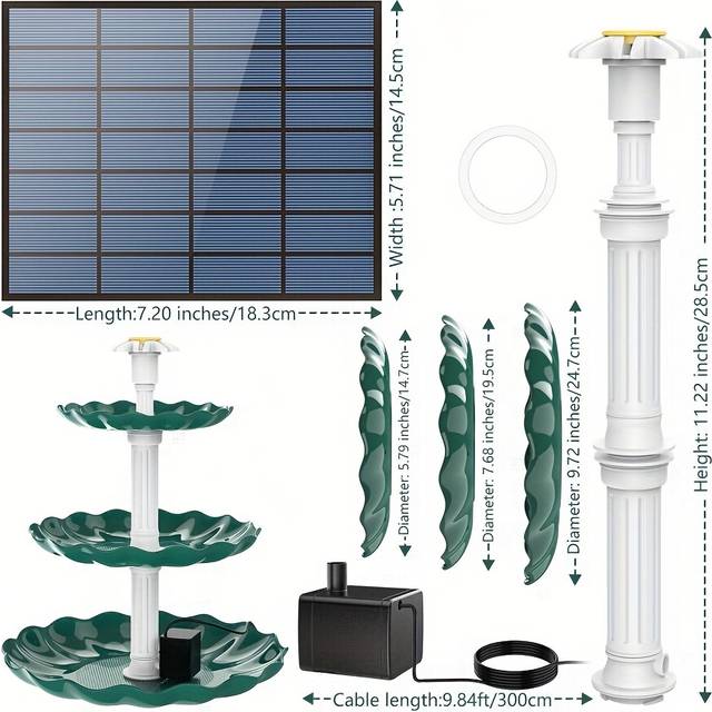 TEMU 1pc Solar-powered Bird Bath Fountain Pump, Plastic Outdoor Solar Charging Water Fountain With Free Standing Floating Stand, Portable For Garden, Pond, Pool, Backyard, Bird Bath Fountain