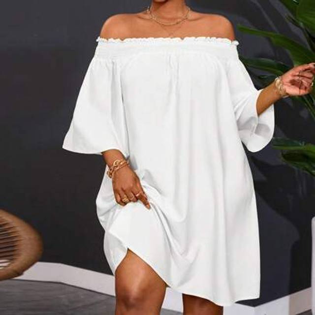 Slaydiva Plus Size Women Off-Shoulder Elegant Commute & Vacation A-Line Dress Flowy Dress
