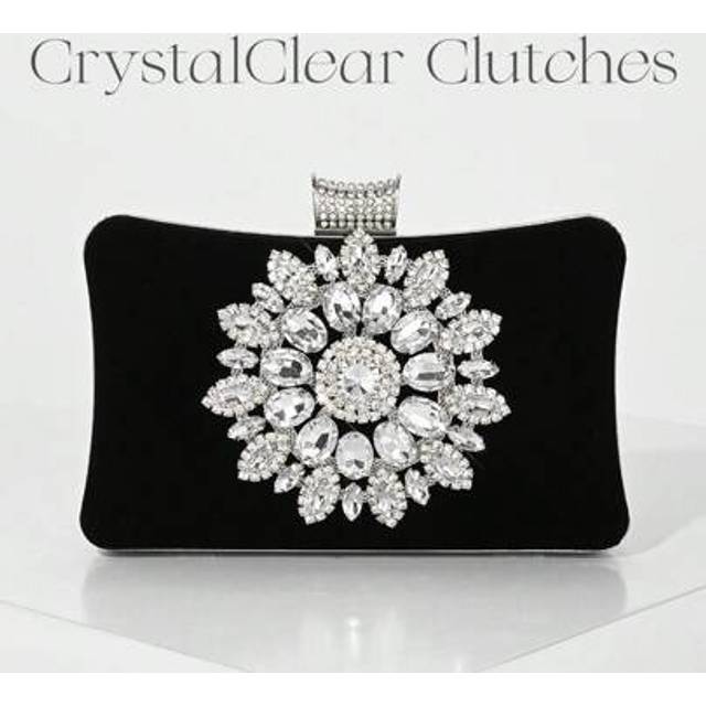 SHEIN Women&#39;s Fashion Black Velvet Evening Bag, Romantic Wedding Clutch Purse, Luxury Crystal Decor Formal Party Dress Handbag, Bridal Crossbody Bag, Prom B