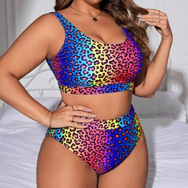 2st/set Plus Size Dam 2025 Årsmodell Leopardtryck Fritidsbikini Set Leopardtryck Bikini Dam Plus Kläder Badkläder Leopard Bikini2 delar Set Plus Somma - Multifärgad (0XL,1XL,2XL,3XL,4XL)