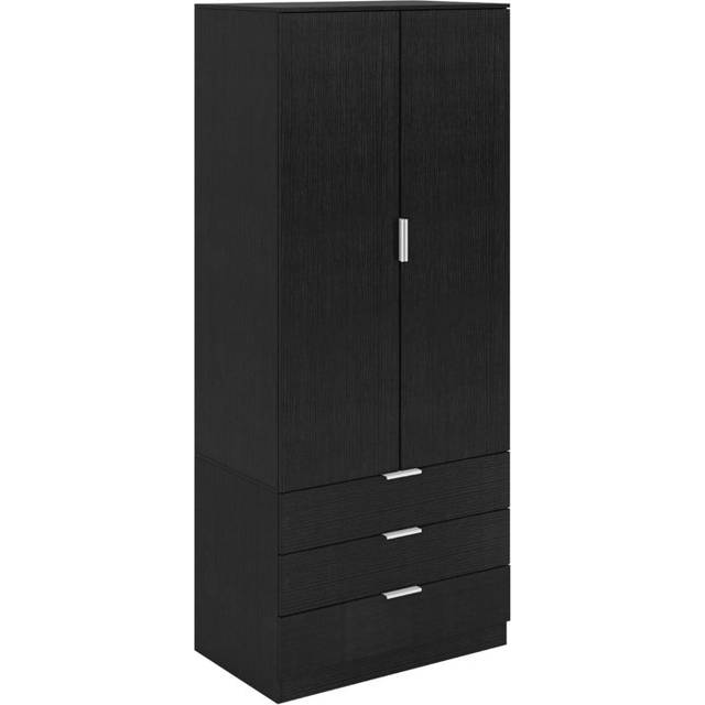 Phoenix 2 Door 3 Drawer Hanging Rail Bedroom Storage Wardrobe - Black (181cm H X 75cm W X 50cm D)