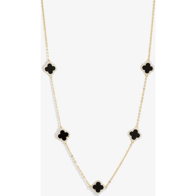 Gold Plated And Jet Station Clover Necklace - One Size