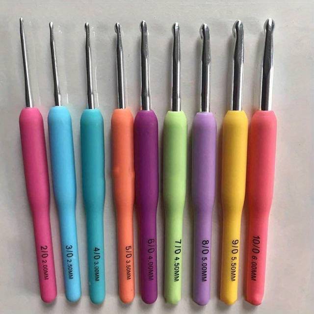 TEMU Ergonomic 9pcs Rainbow Crochet Hook Set| Smooth, Aluminum Oxide Needle| Comfortable Grip 2-6mm| Bright Colors For Fun Crafting