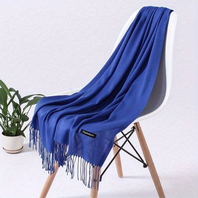 TEMU 1pc Elegant And Simple Plain Color Tassel Long Scarf, Made Of Warm And Thin Fabric, Suitable For In All , Can Be Used As A Women'-conditioning Shawl