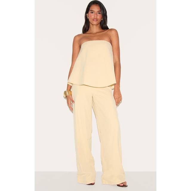 Butter Yellow Structured Woven Peplum Straight Leg Jumpsuit, Butter Yellow - 12