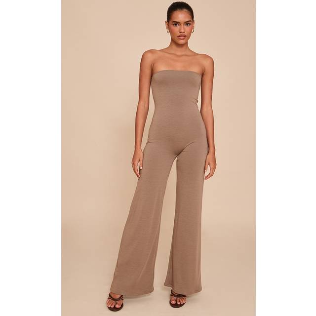 Mushroom Double Layer Contour Jersey Bandeau Wide Leg Jumpsuit, Mushroom - 12