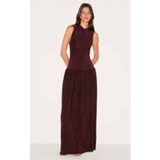Chocolate Double Layer Soft Touch Drop Waist Ruched Maxi Dress, Chocolate - 12