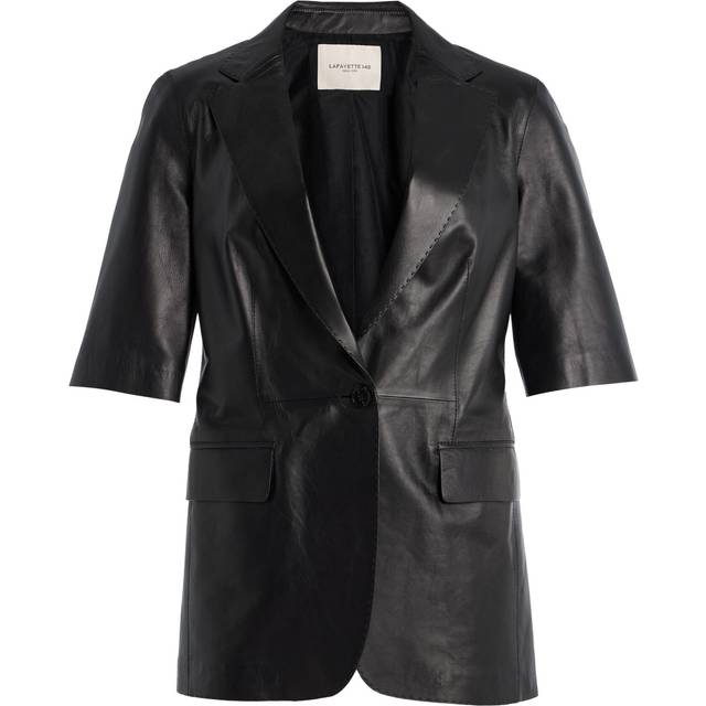Single-Button Leather Blazer - BLACK - 8