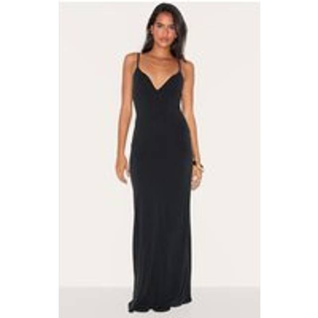 Black Modal V Neck Strappy Maxi Dress, Black - 16