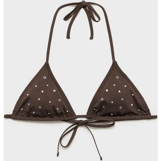 Mango – Chokladbrun bikiniöverdel i trekantsmodell med nitar