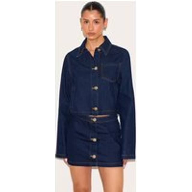 Tall Dark Indigo Button Trim Denim Mini Skirt, Dark Indigo - 8