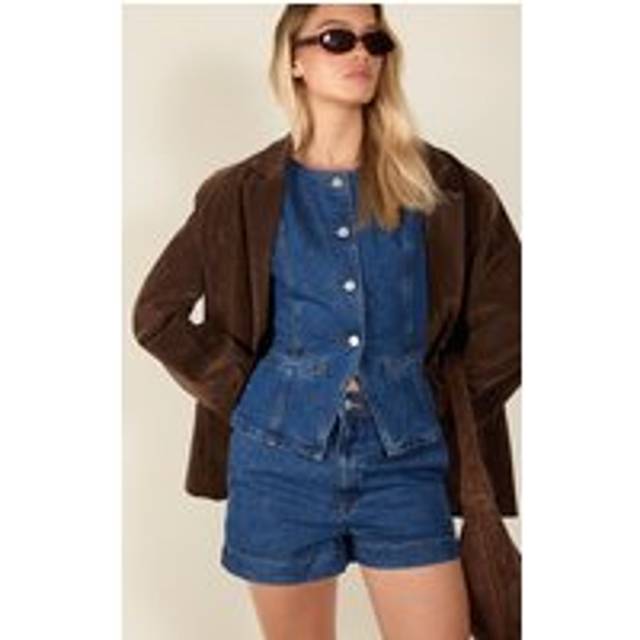 Dark Blue Round Neck Longline Denim Waistcoat, Dark Blue - 12