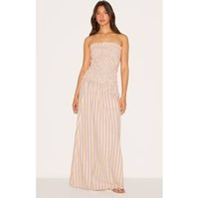 Orange Pinstripe Linen Look Maxi Skirt, Orange - 10