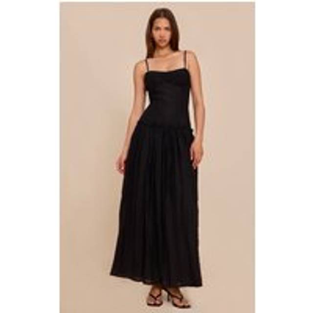 Black Ruched Bust Drop Waist Maxi Dress, Black - 12