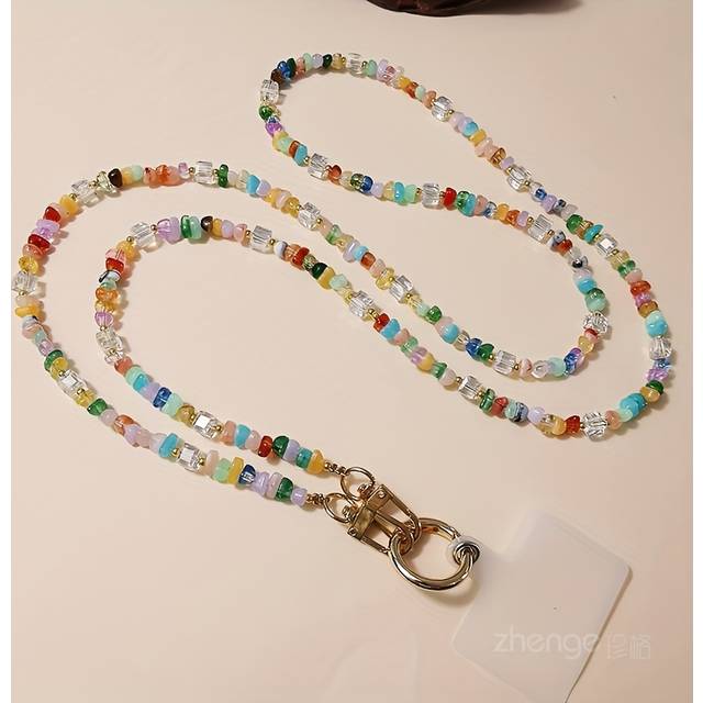 TEMU Crossbody Bag Colorful Gravel Cube Bead Pendant Chain, Women's Long Neck And Back Chain, Clip Phone Case Universal Anti-loss
