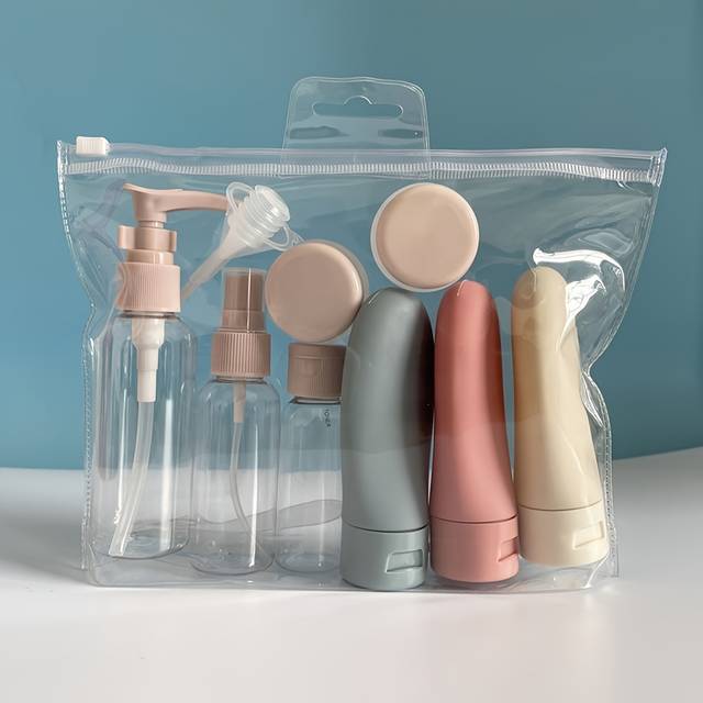 TEMU 11pcs80mlportable Refillable Bottle Travel Set Toiletries Bath And Wash Separate Bottle