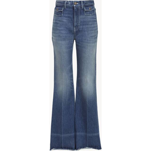CHLOÉ High-rise flare jeans in denim Blue Size 26 100% Cotton, Calf-skin leather