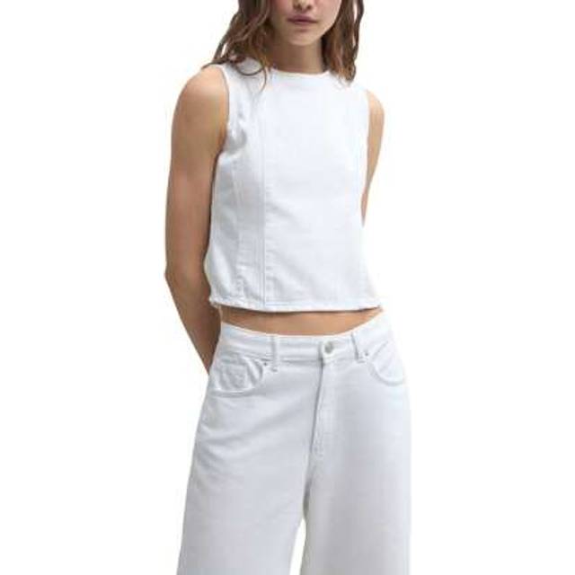 SHEIN Women&#39;s Denim Tank Tops Fitted Solid Color Round Neck Open Back Tie-Up Sleeveless Shirt For Summer