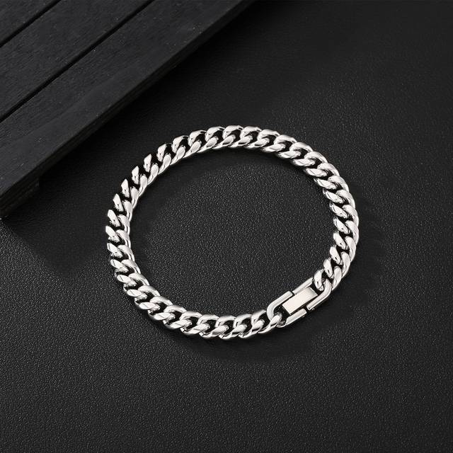 TEMU Iced Chics 8mm Miami Cuban Link Bracelet, Fashion Hip Hop Style, Synthetic Stone, 304 Stainless Steel, Non-magnetic, Valentine's Day, Mardi Gras, 's Day Gift
