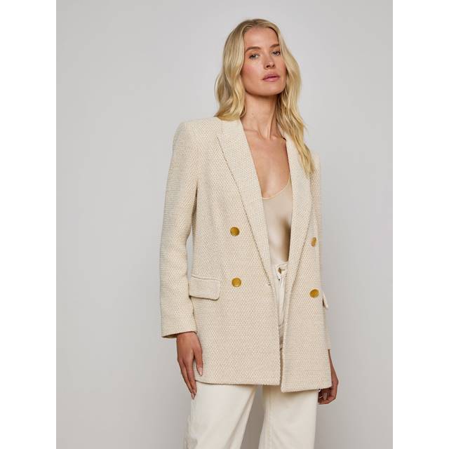 L'AGENCE Riva Oversized Knit Blazer In White/Ivory/Gold - 4