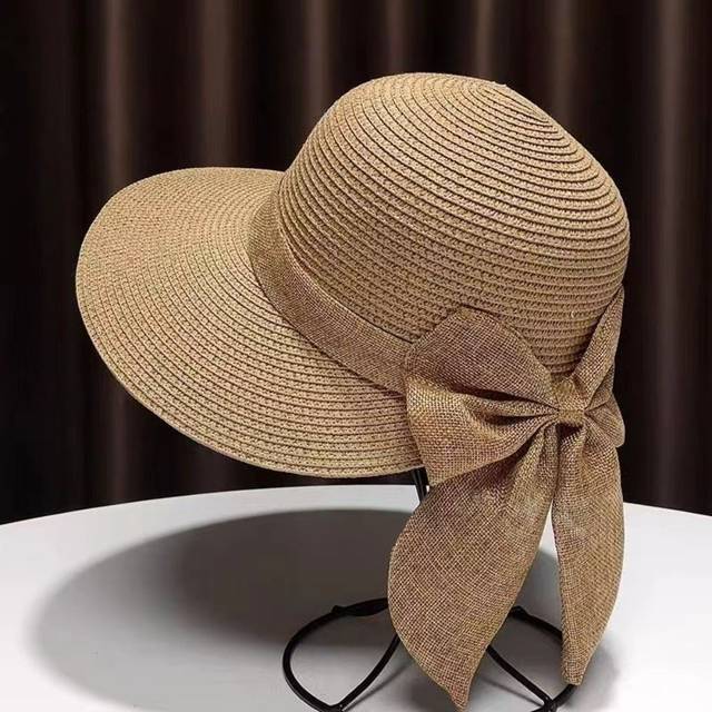 TEMU Women's Wide Brim Straw Sun Hat With Bowknot - Breathable Summer Beach Hat, Casual Outdoor Hat For Women, Hat For, Fishbone Weave Design, Texture