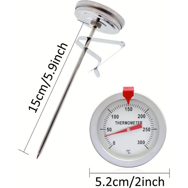 TEMU Kt Thermo Stainless Steel Deep Fry Thermometer With Pot Clip - Long Probe For Bbq, Baking & Cooking, Food-safe Kitchen Gadget, Kt Thermo