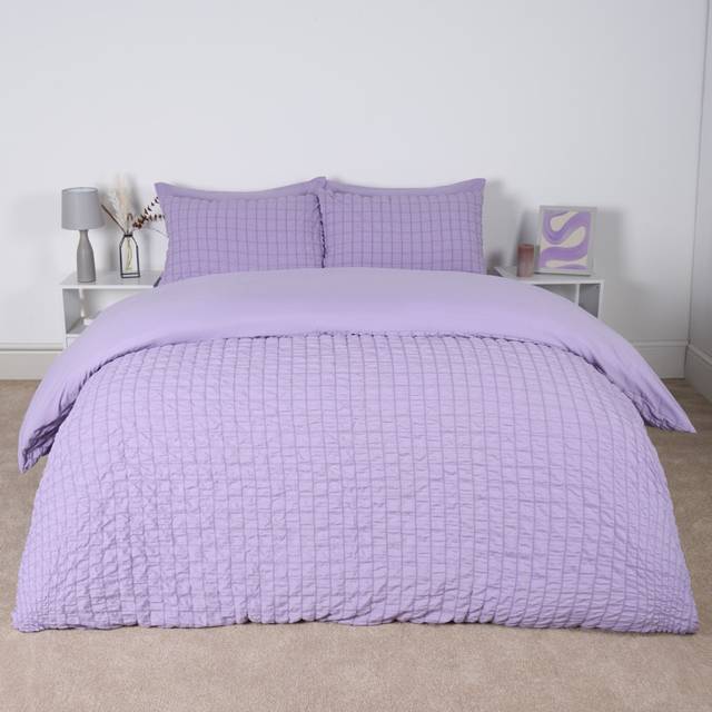 Seersucker Duvet Cover with Pillowcase Bedding - Purple - Double
