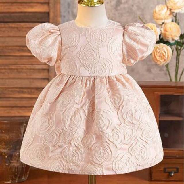SHEIN Newly Launched! Baby Girl&#39;s Short-Sleeved Dress With Rose Patterns And Bubble Sleeves, Along With A Puffy Dress With A Bowknot For Formal Occasions. I