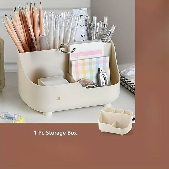 TEMU 5-compartment Desk Organizer - Large , Pp Storage Box For Office Supplies