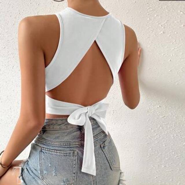 SHEIN Solid Tie Backless Crop Tank Top