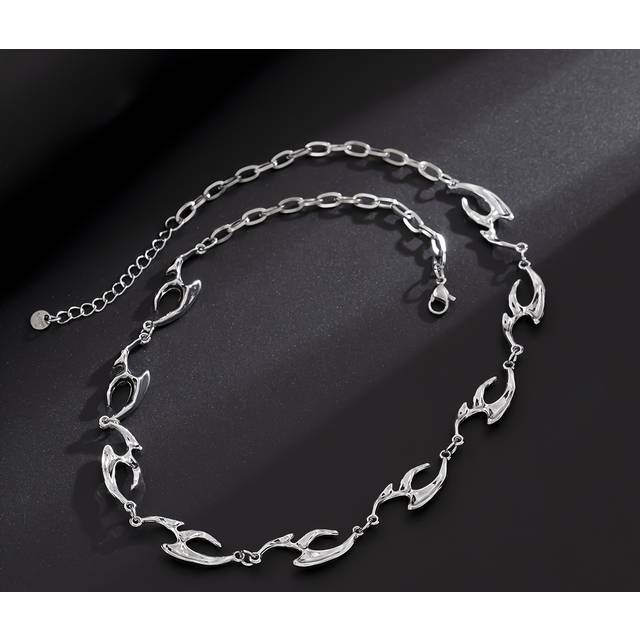 TEMU 1pc Men's Fashion Stainless Steel Collarbone Chain Necklace, Trendy Irregular Metal Jewelry, Titanium Steel, No Magnetic, Ideal Gift For Boyfriend