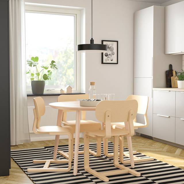 LISABO / LYCKAN bord och 4 stolar, askfaner/björkfaner, 105 cm