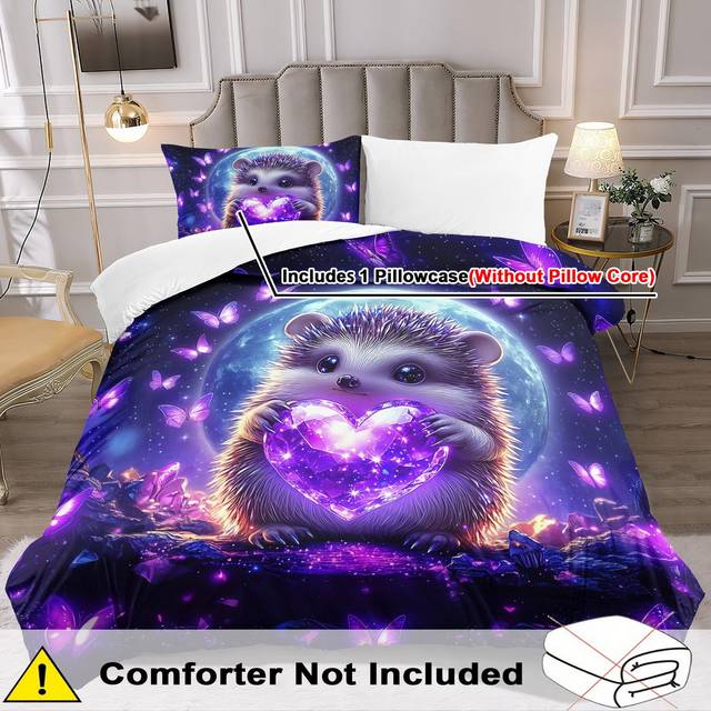 TEMU 2/3 Set Cartoon Hedgehog Printed Duvet Cover Set, Breathable Soft Comfortable Polyester, , Zipper Closure, Machine Washable, With 1 Duvet Cover + 1 Pillowcases, No Insert For All Bedroom Or Decor