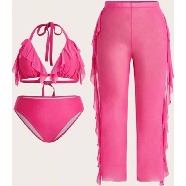 Summer Beach Plus Size Women&#39;s Rufsig Halter Neck Bikini Set - Skrikrosa (0XL,1XL,2XL,3XL,4XL)
