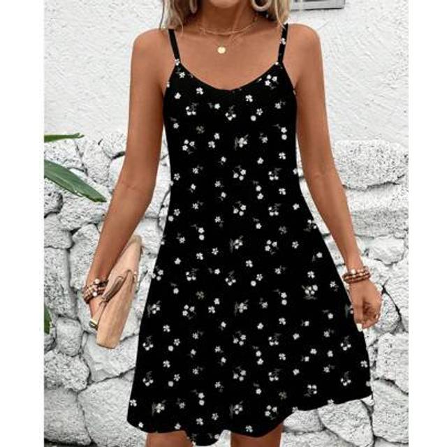 Luneh Women&#39;s Ditsy Floral Spaghetti Strap Knitted Mini Dress, Suitable For Summer,Bohemia