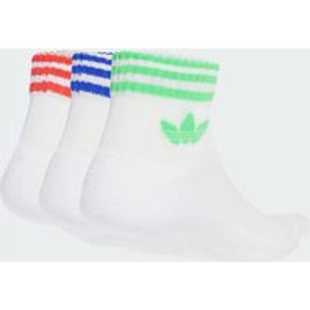 3-Stripes Ankle Socks 3 Pairs - White / Lucid Blue / Screaming Green - 4.5 - 5.5
