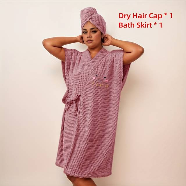 TEMU Women's Wrap Towel Spa Bathrobe Hair Towel Microfiber Body Wrap Adjustable Closure Robe V-neck Shawl Bathrobe, Fluffy Coat, Wash Cloths