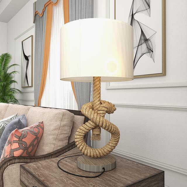 HOMCOM LED Nautical Table Lamp with USB Charging Port Natural