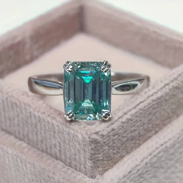 TEMU 2.4g[moissanite]1pc 3ct Emerald Cut Moissanite 925 Sterling Silver Engagement Ring, Wedding Anniversary Gift For Her