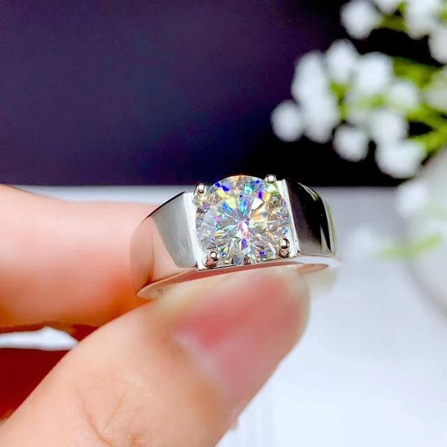TEMU 1 Carat Round Moissanite Ring, Classic And , S925 Sterling Silver, Wedding, Anniversary, Or Birthday Celebrations, Men's Fashion Accessory